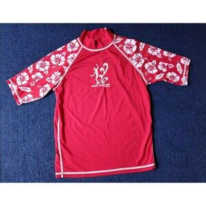 Tapa Threads Hawaii Red & White Floral Body Glove Rashguard Shirt Kids Medium